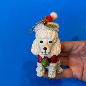 Design Toscano weißer Pudel Weihnachtsschmuck mit Nikolausmütze - Bild 1 von 7