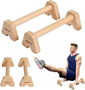 1 Pair Fitness Parallettes Set Wooden Handstand Push Up Bar Calisthenics Gym - Picture 1 of 14