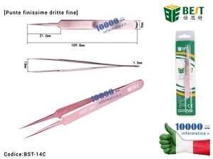 Pinzetta di Precisione BEST BST-14C [Punte Finissime Dritte] Anti-acid Tipped St - Picture 1 of 1