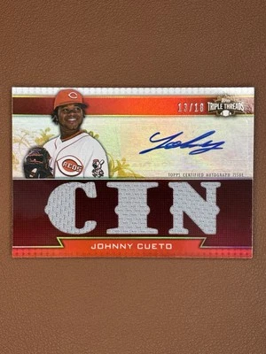 2011 Topps Triple Threads - Johnny Cueto /18 - Game-Used Patch Autograph - Image 1 of 2