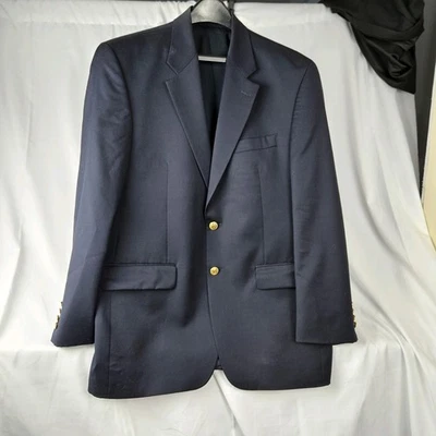 Chaps Ralph Lauren 40R 100% Wool Navy Blue Gold Tone Two Button Lined  Blazer - Image 1 of 4