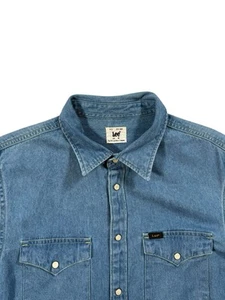 Lee Men’s Light Blue Denim Pearl Snap Button Western Shirt - Size Medium - Picture 1 of 10