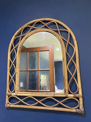 Vintage Retro Bamboo Arch Wall Mirror Boho Tiki - Image 1 of 4