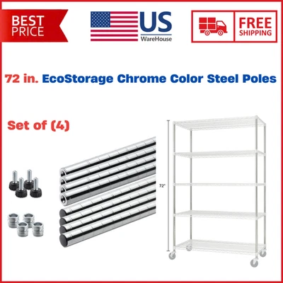 TRINITY NEW Durable 72in 4-PACK EcoStorage Steel Poles Sturdy Chrome Finish for Shelving