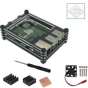 9 Layers Acrylic Transparent Case with Cooling Fan for Raspberry Pi 3B+ New B - Zdjęcie 1 z 7