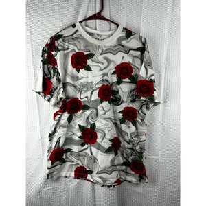 T-shirt Knickerbocker design vintage XL bianco grigio rosa grafica floreale - Foto 1 di 3