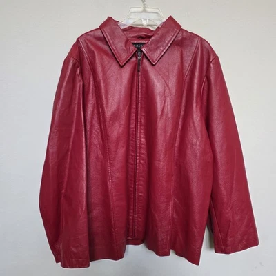 Chaqueta de cuero roja Dialogue 100 % para mujer talla grande 3X con cremallera frontal Foto 1 de 4