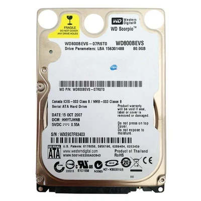 WD WD800BEVS Hard Disk 80GB HDD 2.5" SATA 5400RPM Refurbished Hard Drive - Image 1 of 4