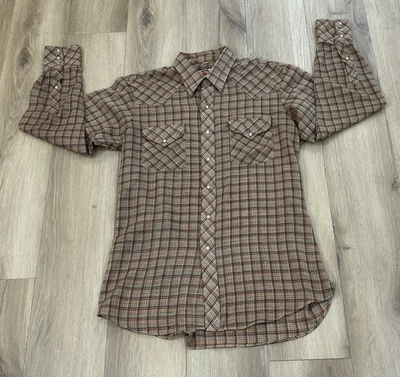 Camisa de hombre MILLER vintage Western Wear a cuadros perla a presión vaquero manga larga 16,5 Foto 1 de 4