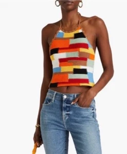 69 NWT Alice + Olivia Yessinia Crochet  Cotton Wool patchwork Halter Top M $350 - Picture 1 of 9