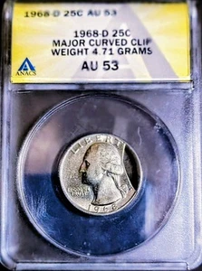 1968-D 25C Major Curved Clip Weight 4.71 Grams AU 53 - Picture 1 of 6