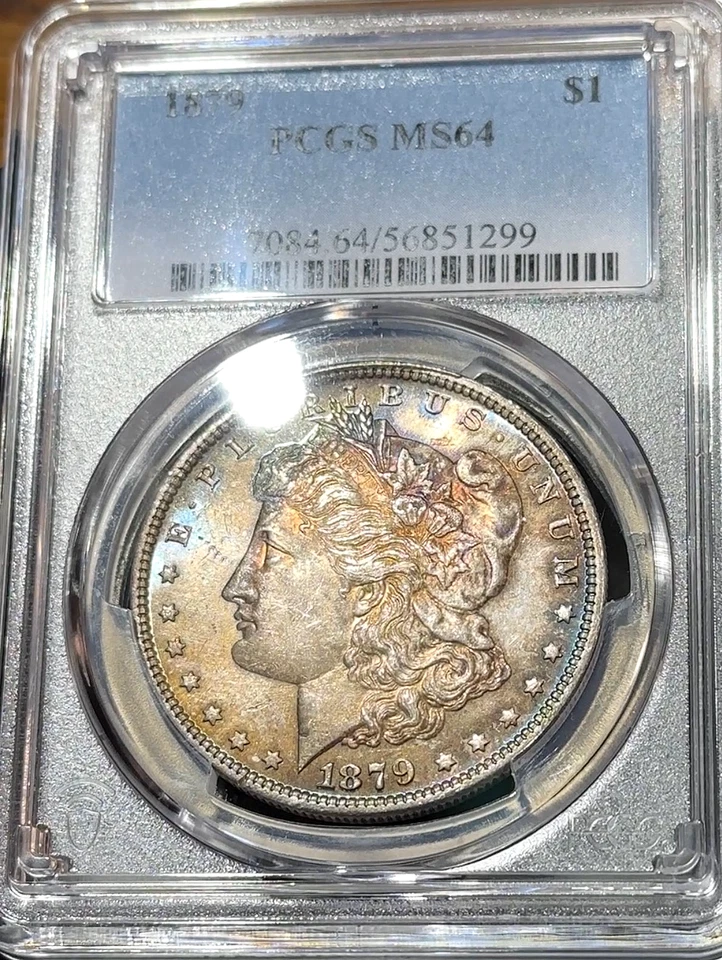 1879 Morgan Dollar PCGS MS64 Super Iridescent Toning CHRC - Image 1 of 3