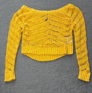 Yellow Distressed Knit Bolero, Open Knit Shrug Sz S - Picture 1 of 3