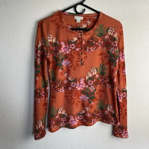 Sundance Mountain Foxes Henley Thermal Waffle Knit Top Size XS Orange Fox Shirt - Picture 1 of 11