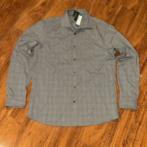 Club Monaco Shirt Mens Large Slim Fit Button Down Gray Twill Plaid - Picture 1 of 13