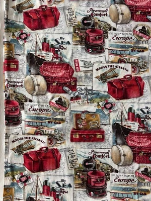 Equipaje de viaje de 1 yarda tema tela de algodón Brother Sister Design B27-ATA33-P01 Foto 1 de 4