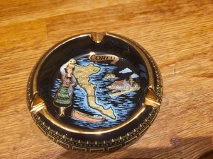 Corfu Ashtray Ceramic Handmade In Greece 24K Gold Tourist Souvenir Greek Island - Picture 1 of 6