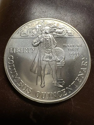 1992 D Commemorative Columbus Quincentenary 90% Silver $1 One Dollar Coin UNC - Image 1 of 2