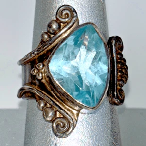 Anillo envolvente plata sajen vintage topacio azul piedra semipreciosa talla 8 - Imagen 1 de 11