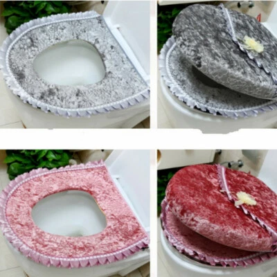 Juego de 2 fundas de asiento de inodoro de terciopelo calentador suave cremallera baño decoración del hogar Foto 1 de 4