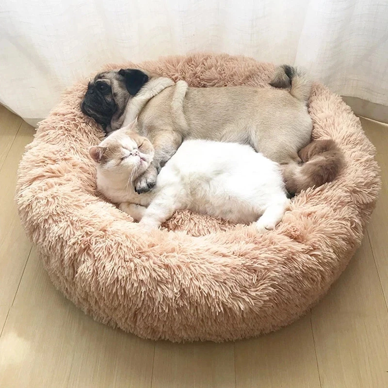Cama para perro mascota para casa de perro gato alfombra redonda de felpa sofá cama calmante para mascotas cama donut Foto 1 de 4