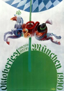 Oktoberfest München 1990 ORIGINAL Wiesn-Plakat Grafik von Erhard Schütze - Picture 1 of 1
