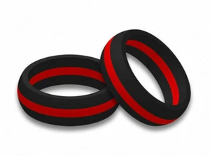 8mm Thin Red Line Fireman Cross Fit Mens Silicone Rubber Wedding Band Ring  - Picture 1 of 4