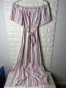 NEW Isabel Maternity Dress Size XS Flowy Striped Maxi Off Shoulder Maxi Boho - Picture 1 of 7