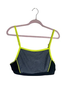 SPEEDO Swimsuit Top Women Size 14 Black with Yellow Grey Neon Sporty T435 - Picture 1 of 12