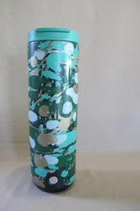 STARBUCKS GREEN, WHITE, GOLD ABSTRACT 16 OZ. INSULATED TUMBLER- NEW - Picture 1 of 9