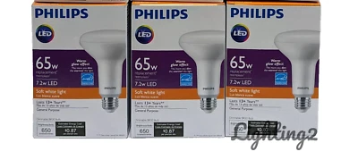 3 Philips Dimmable 7.2W LED = 65W Soft White 650 Brightness bulb BR30 457044 - Image 1 of 4