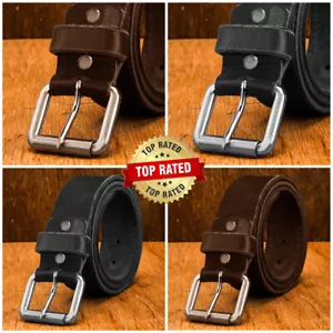 Genuine Leather Mens Belts Real New Buckle Trouser Brown Black Jeans Belt Buckle - Picture 1 of 10