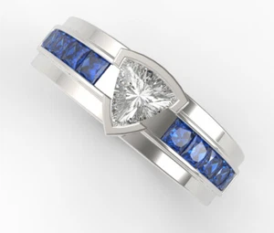 2 Ct White Trillion Cut Simulated Diamond Fancy Art Deco Wedding 925 Silver Ring - Picture 1 of 4