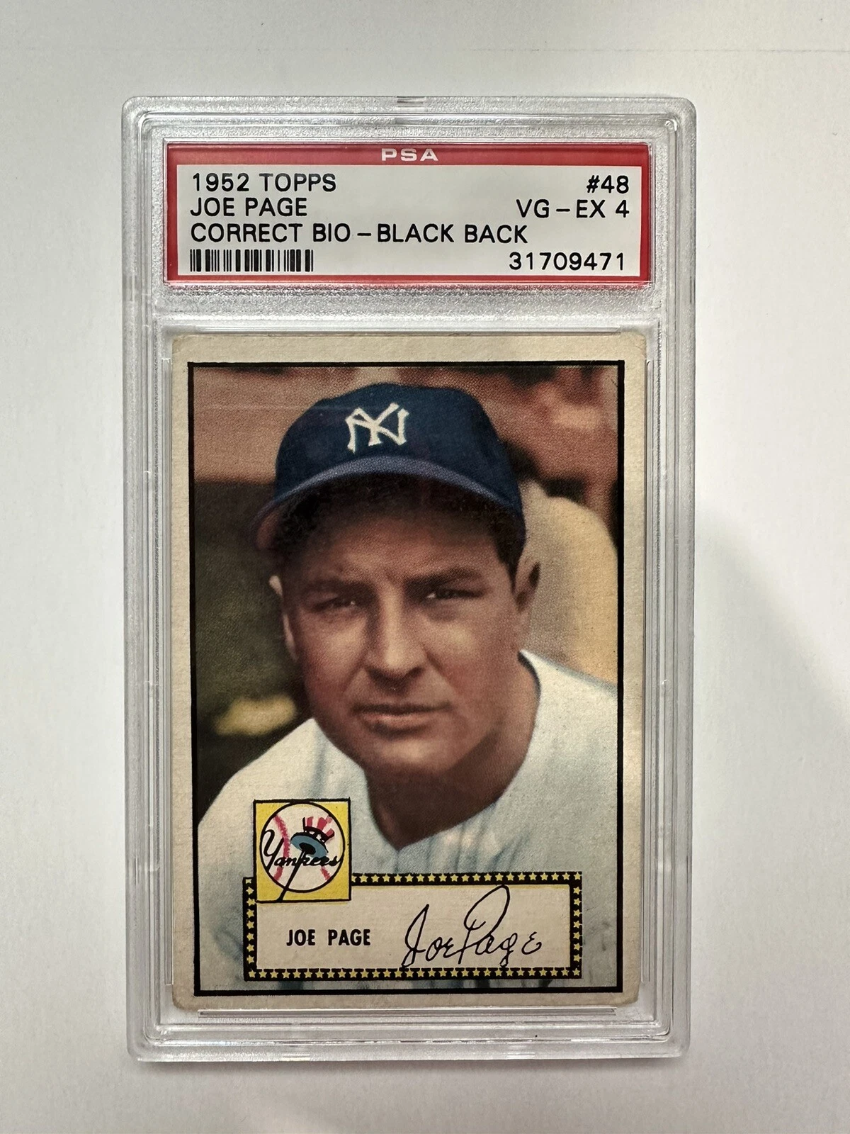 1952 Topps Joe Page #48 (correct Bio) - New York Yankees Black Back PSA 4