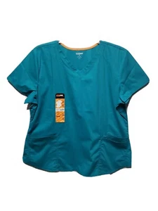 Scrubstar Women's Seasonal Solid Contrast V-Neck Scrub Top Aquamarine Blue 2XL. - Picture 1 of 5