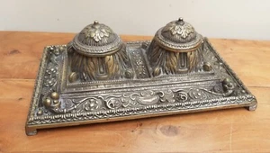 Ornate Decorative Victoria Brass Double Inkwell Fruit Horn Flowers Flourishes. - Picture 1 of 8