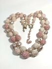 Vtg Japan 2 Tier Bead Necklace Shades Of Pink Popcorn Textured Knit Graduated 