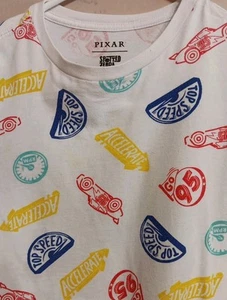 Disney Cars Boys T Shirt Size L/10 Pixar Spotted Zebra White Racing Stained - Picture 1 of 8