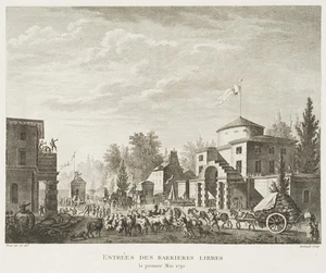 BERTHAULT (*1737) nach PRIEUR (*1759), Entrées des Barrieres Libres,  1792, Rad. - Picture 1 of 4