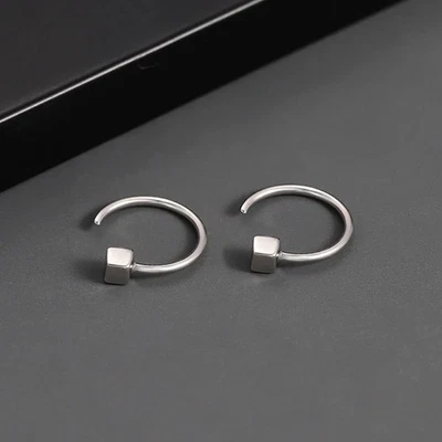 Acrylic Square Hoop Earrings Women Men Silver Tone C Shape Open Minimal Jewelry - Image 1 of 4