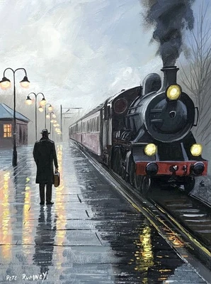 Pete Rumney Art Painting The Last Train Home Signed Original Locomotive Canvas - Image 1 of 4