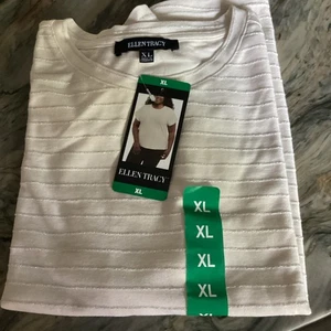 Blusa de mujer ELLEN TRACY crema brillo rayas XL nueva con etiquetas - Imagen 1 de 6