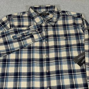 Liverpool Los Angeles Men's Large Flannel Shirt Blue & Tan Plaid Cotton NWT - Picture 1 of 12