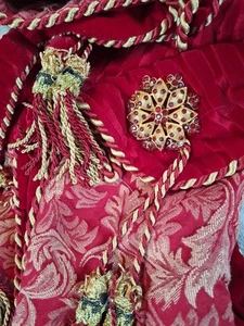 2 Red Gold Embellished Tapestry Velvet Jewelled Rope Tassel Christmas Stockings  - Picture 1 of 20