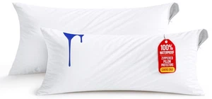 Waterproof Pillow Protectors Zippered Body Size (2 Pack, White), Zippered Pil... - Picture 1 of 8