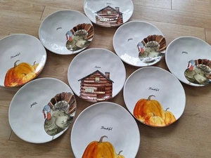9 Rae Dunn Magenta Artisan Thanksgiving Plates 11" - Heavy! - Picture 1 of 12