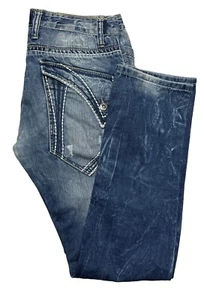 CIPO & BAXX Med Wash Blue Denim Straight Cut Jeans Men 38X34 C-762 2010 Distress - Picture 1 of 8