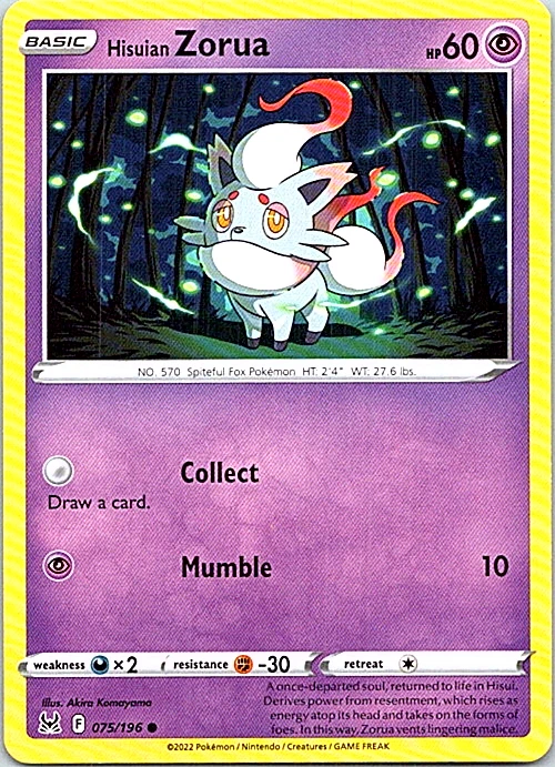 Hisuian Zorua 075/196 Pokemon Lost Origin Regular Light Play - Image 1 of 1