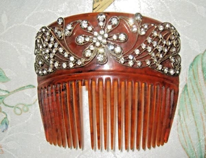 Antiker Damen Celluloid Strass Blumen Haarkamm 20er -30er Jahre - Bild 1 von 6