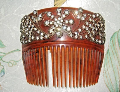 Peine de pelo antiguo con flores de estrás de celuloide para damas años 20-30 Foto 1 de 4